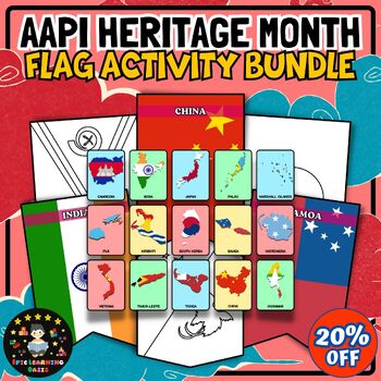 Preview of Asian Pacific American Countries Activity BUNDLE: Pennants and Flashcards