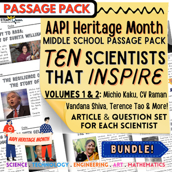 Preview of AAPI Heritage Month 10 Inspiring Scientists Passage Question Pack Middle School