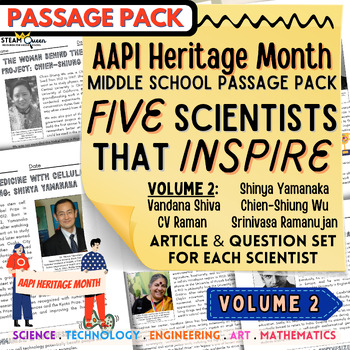 Preview of AAPI Heritage Month 5 Inspiring Scientists Passage Question Pack Middle School 2