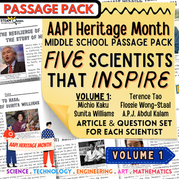 Preview of AAPI Heritage Month 5 Inspiring Scientists Passage Question Pack Middle School 1