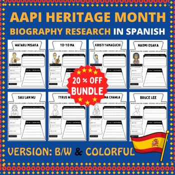 Preview of AAPI Heritage Month Biography Research Bundle / Celebrate Spanish AAPI