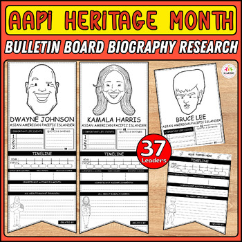 Preview of AAPI Heritage Month Biography Research Reports, Writing Pennant Bulletin Board
