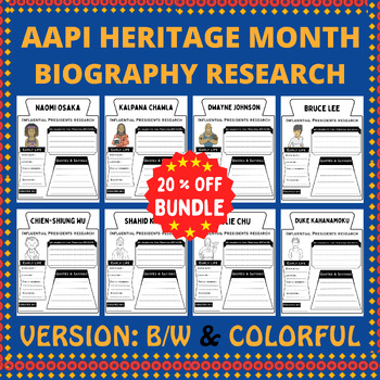 Preview of AAPI Heritage Month Bulletin Board Biography Research Template Bundle