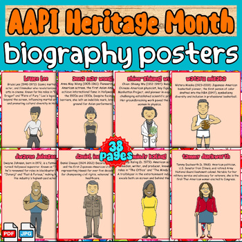 Preview of AAPI Heritage Month Bulletin board posters | Asian American figures bio posters