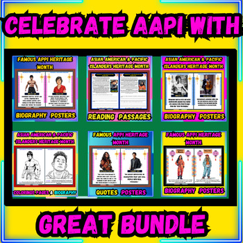 Preview of AAPI Heritage Month  Bundle Bulletin Board Quote Posters & BIO COLORING PAGES