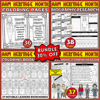 Preview of AAPI Heritage Month Bundle: Coloring, Reading Comprehension, & Research Projects