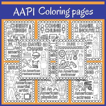 Preview of May AAPI Heritage Month Coloring Pages Activities | Famous AAPI Leaders Sheets