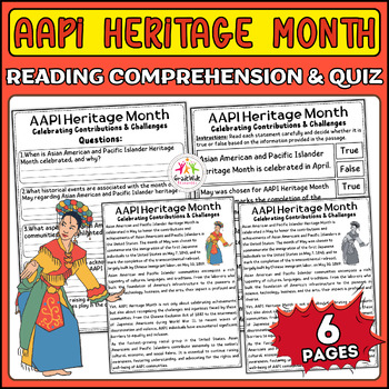 Preview of AAPI Heritage Month Comprehensive Nonfiction Reading Passage & Interactive Quiz
