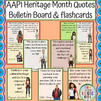 Preview of AAPI Heritage Month Quotes Bulletin Board & flashcards | 25 Famous Characters