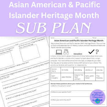 Preview of AAPI Heritage Month Sub Plan for Middle School ESL Newcomers Google Drive