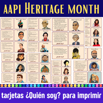 Preview of AAPI Heritage Month Task Cards Who Am I? Spanish Version | Task Cards quién soy