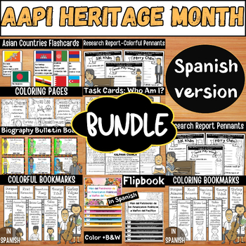 Preview of AAPI Heritage Month Ultimate Bundle in SPANISH | Bulletin Board, Coloring &More!