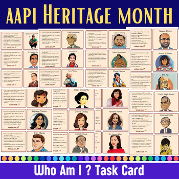 Preview of AAPI Heritage Month Who Am I Task Cards - Asian Pacific American Famous figures