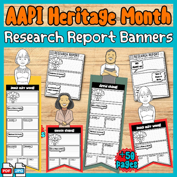Preview of AAPI Heritage Month Writing Activities icons Biography Research Report Banners