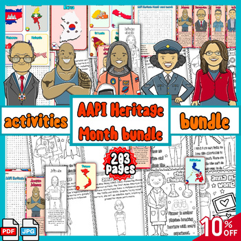 Preview of AAPI Heritage Month activities bundle-Asian American Pacific Islander worksheets