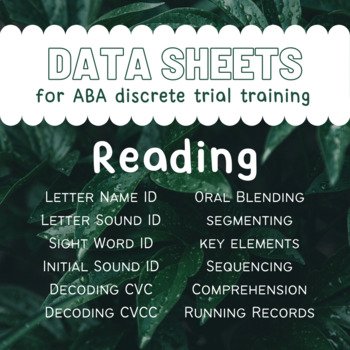 Preview of ABA Data Sheets for Discrete Trials - READING