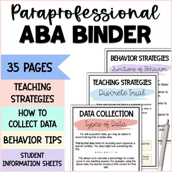 Preview of ABA Paraprofessional Binder for Autism or Self Contained Classroom - Special Ed