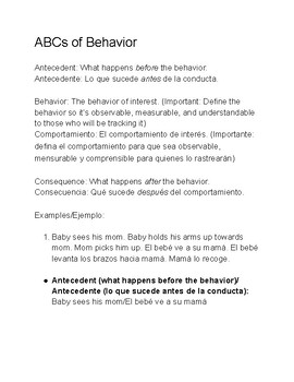 Preview of ABA Parent Training - ABC's of Behavior - Spanish & English