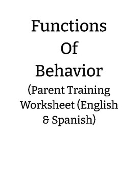Preview of ABA Parent Training - Functions of Behavior - English & Spanish