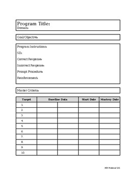 ABA Program/Protocol Template by ABA Material 101 TPT