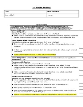 Preview of ABA Treatment Integrity Form