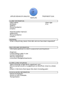 ABA Treatment Plan Template by Sweet Tooth Teaching by Overcoming Obstacles