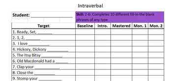 Preview of ABA/Verbal Behavior Skill Tracking Sheets - Intraverbals