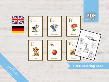 Preview of ABC ALPHABET • 26 Montessori Cards • German Spanish Flash Card Nomenclature