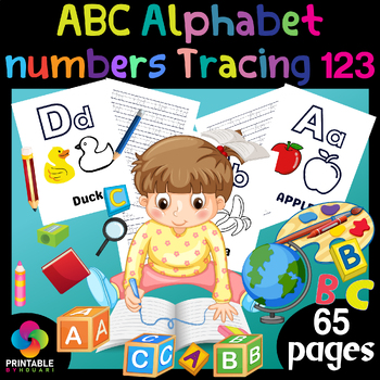 Preview of ABC Alphabet 123 numbers Tracing Coloring Worksheet spring activities for kids
