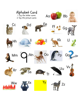 Preview of ABC Alphabet Picture and Letter Card