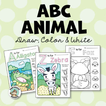 Preview of ABC Animal Draw, Color & Write • Finish the Picture • Fun Art Center Activity