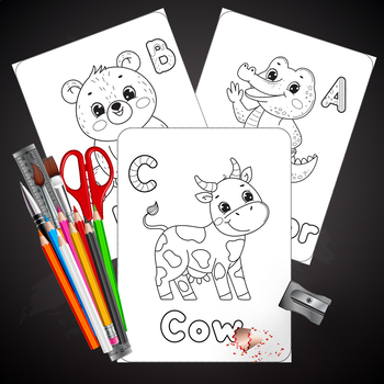 Preview of ABC Animals Alphabet Coloring Book k, prek, 1st & 2nd grade