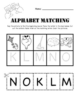 ABC Beginning Sound Pictures to Letters Match/ID Cut and Paste Worksheets