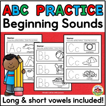 Preview of ABC Beginning Sounds Practice Trace and Color Printables