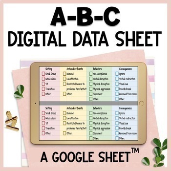 Preview of ABC Behavior Data Sheet Free - Digital - Google Sheet™ Data Tracking