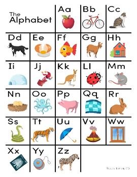ABC Chart with Pictures by Rebecca Hermann | Teachers Pay Teachers