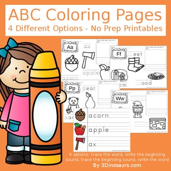 ABC Coloring Pages by 3 Dinosaurs | Teachers Pay Teachers