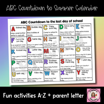 Preview of Editable ABC Countdown to Summer Calendar | End of Year Activities