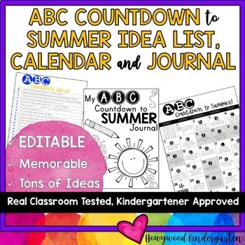 Preview of ABC Countdown to Summer HUGE Idea List, EDITABLE Calendar & EDITABLE Journal