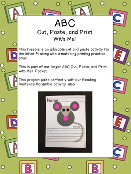 ABC Cut, Paste, and Print- M - Common Core Aligned Freebie | TPT