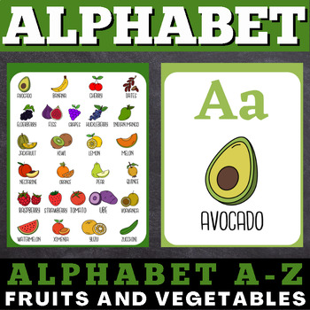 Preview of ABC Flashcards : Fruits and Vegetables, Colorful Illustration, For K and PreK