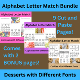 ABC Match with Different Fonts, Dessert Theme, 9 pgs + 2 B