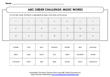 Preview of ABC ORDER CHALLENGE!  MUSIC WORDS! DISTANCE LEARNING