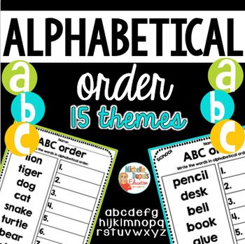 Preview of Alphabetical Order Worksheets - NO PREP - 15 themes - Sports - Food - Colors