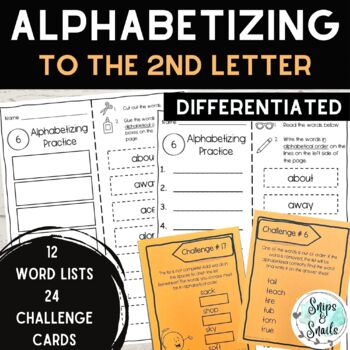 Preview of ABC Order | Alphabetizing to the 2nd Letter - Worksheets and Task Cards