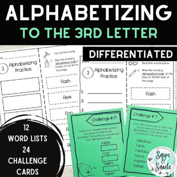 Preview of ABC Order | Alphabetizing to the 3rd Letter - Worksheets and Task Cards