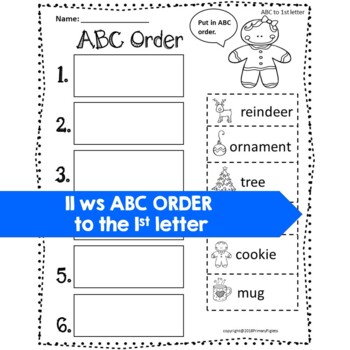 abc order christmas worksheets by primary piglets tpt