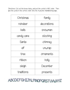 ABC Order- Christmas Words by Diana Saliba | Teachers Pay Teachers