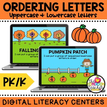 Preview of ABC Order Concepts of Print Reading Task Cards Fall Activities on Google Slides