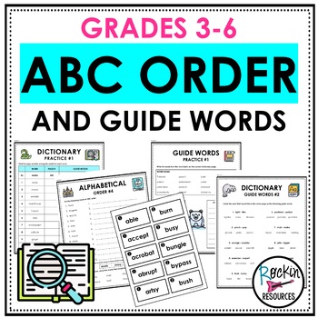 Preview of ABC Order, Alphabetical Order Worksheets, Task Cards, Dictionary, Guide Words